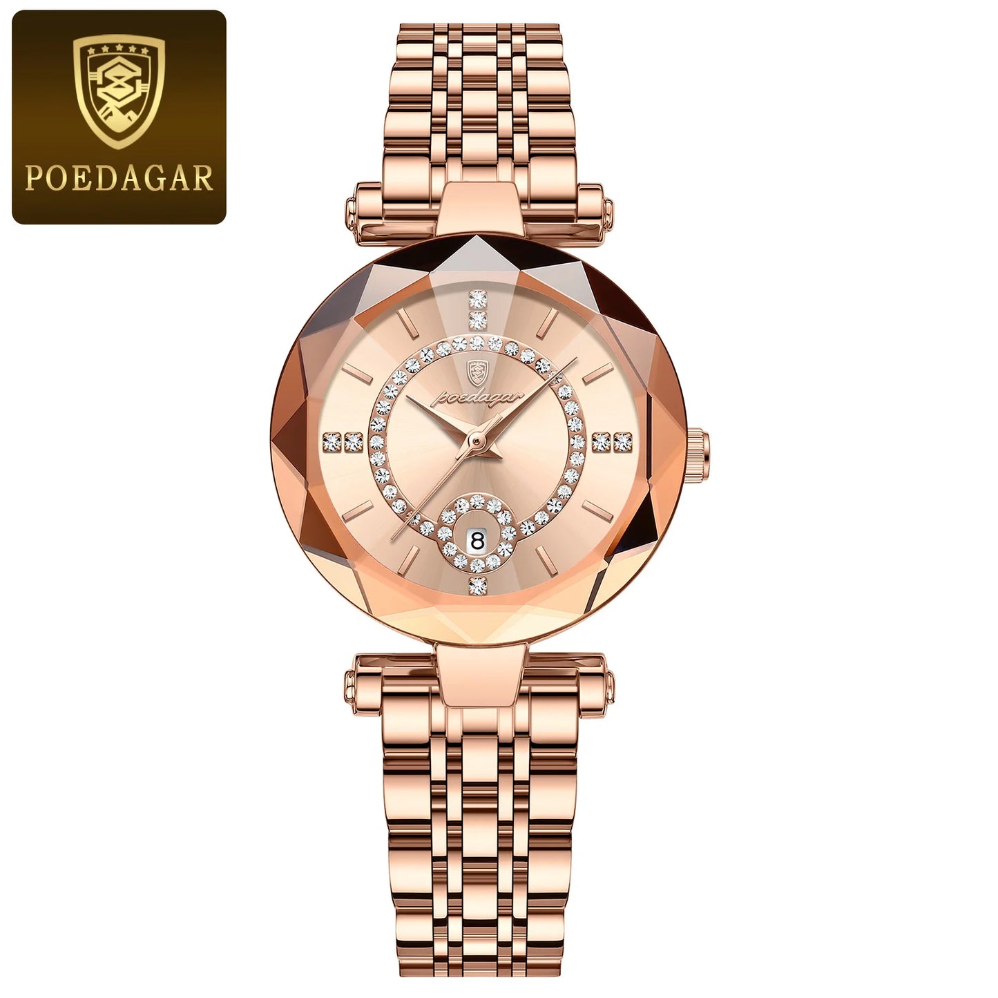 POEDAGAR Luxury Diamond Women Watch Waterproof Stainless Steel Quartz reloj+Box