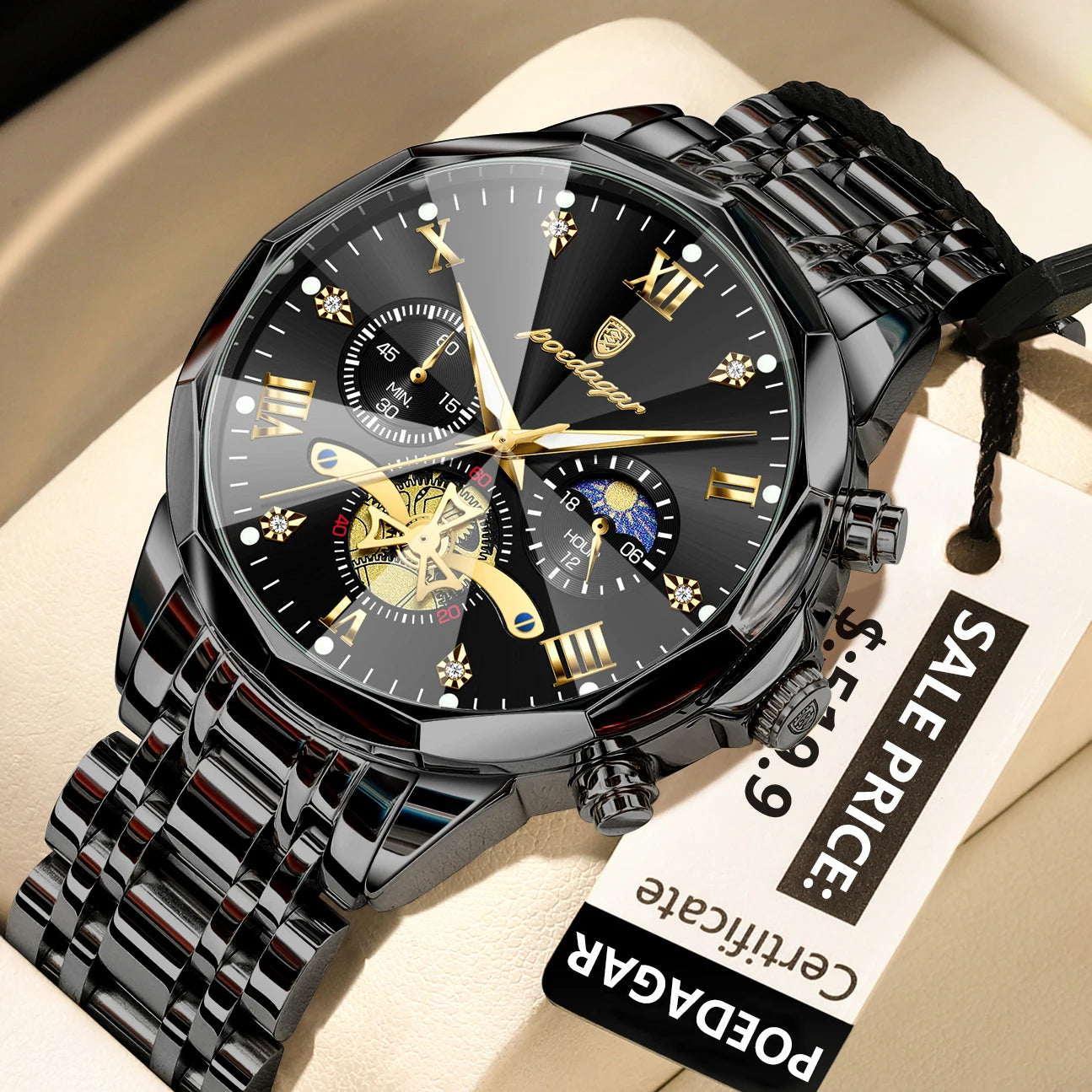 POEDAGAR Luxury Men’s Watch – Waterproof, Luminous, Chronograph, Steel Quartz Reloj