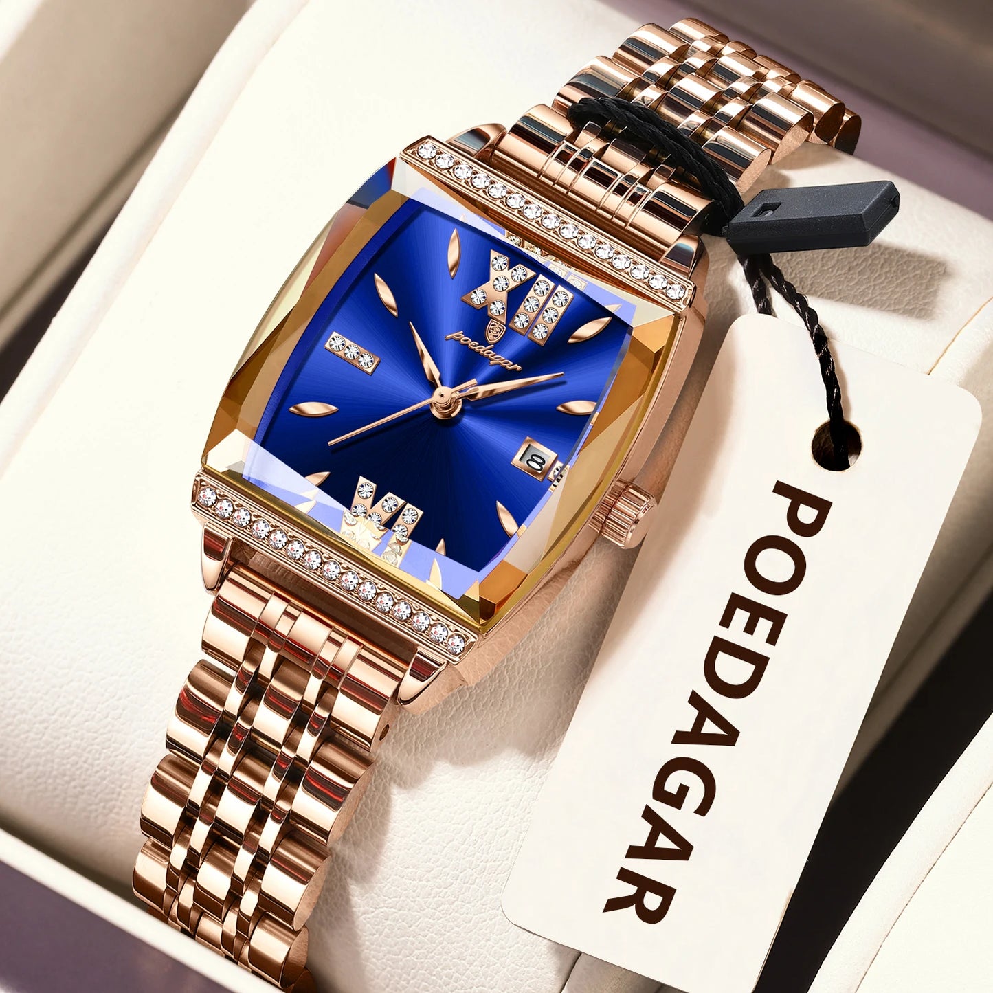 POEDAGAR Luxury Diamond Women Watch Waterproof Stainless Steel Quartz reloj + Box