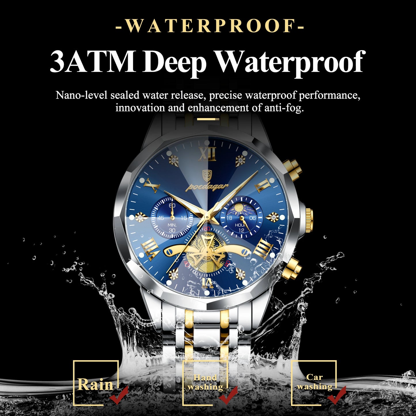 POEDAGAR Luxury Men’s Watch – Waterproof, Luminous, Chronograph, Steel Quartz Reloj
