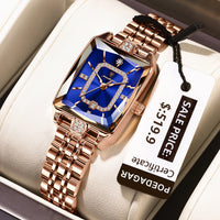 POEDAGAR Elegant Women Watch Waterproof Rectangle Quartz Stainless Steel Date Ladies Reloj