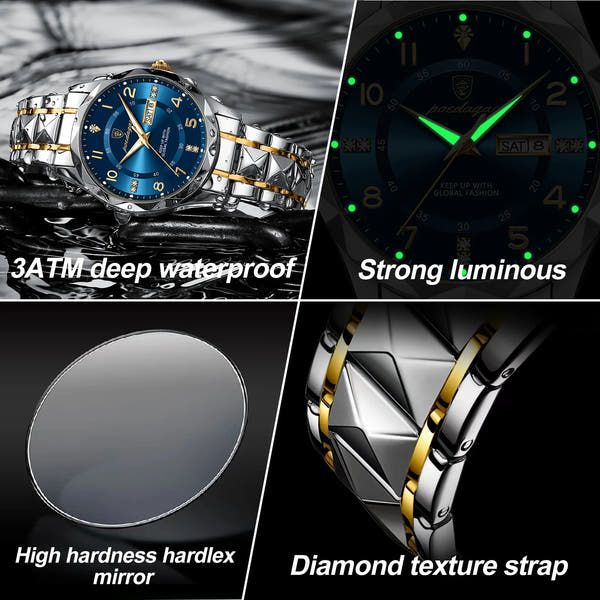 POEDAGAR Luxury Men’s Quartz Watch – Waterproof, Luminous, Date & Week, Steel Sports Reloj
