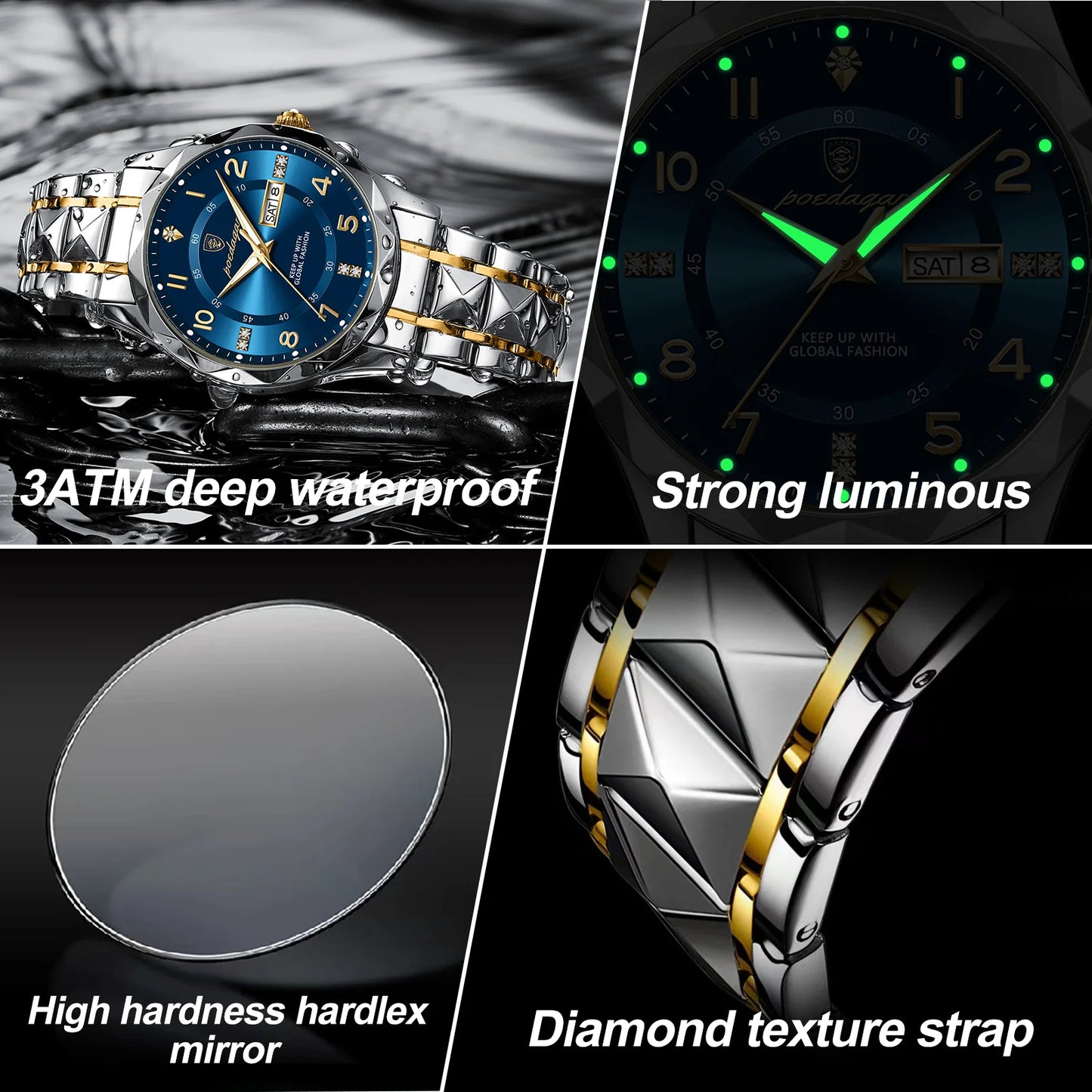 POEDAGAR Luxury Men’s Quartz Watch – Waterproof, Luminous, Date & Week, Steel Sports Reloj