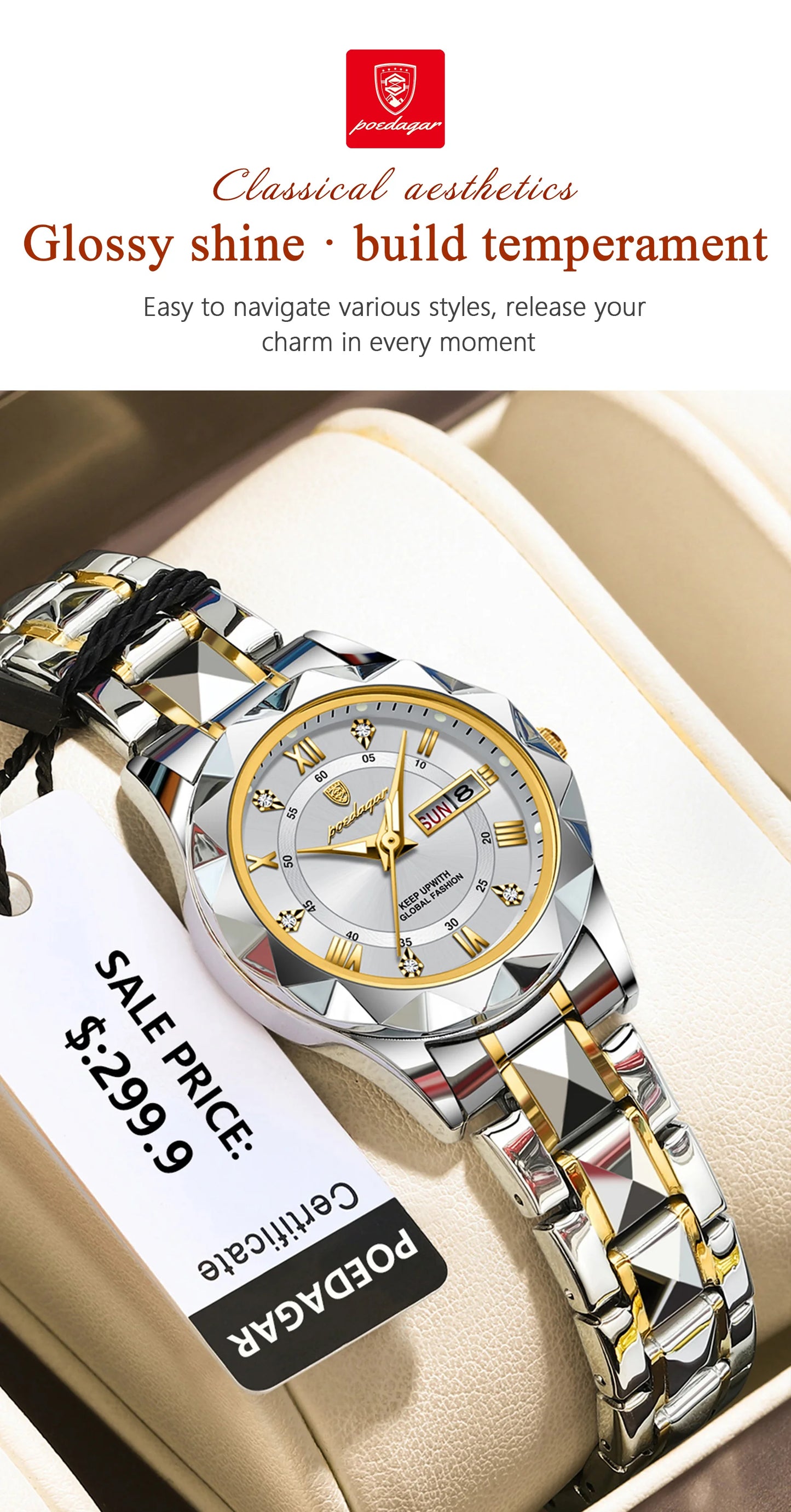 POEDAGAR Elegant Women Quartz Watch – Waterproof & Luminous Stainless Steel reloj + Box