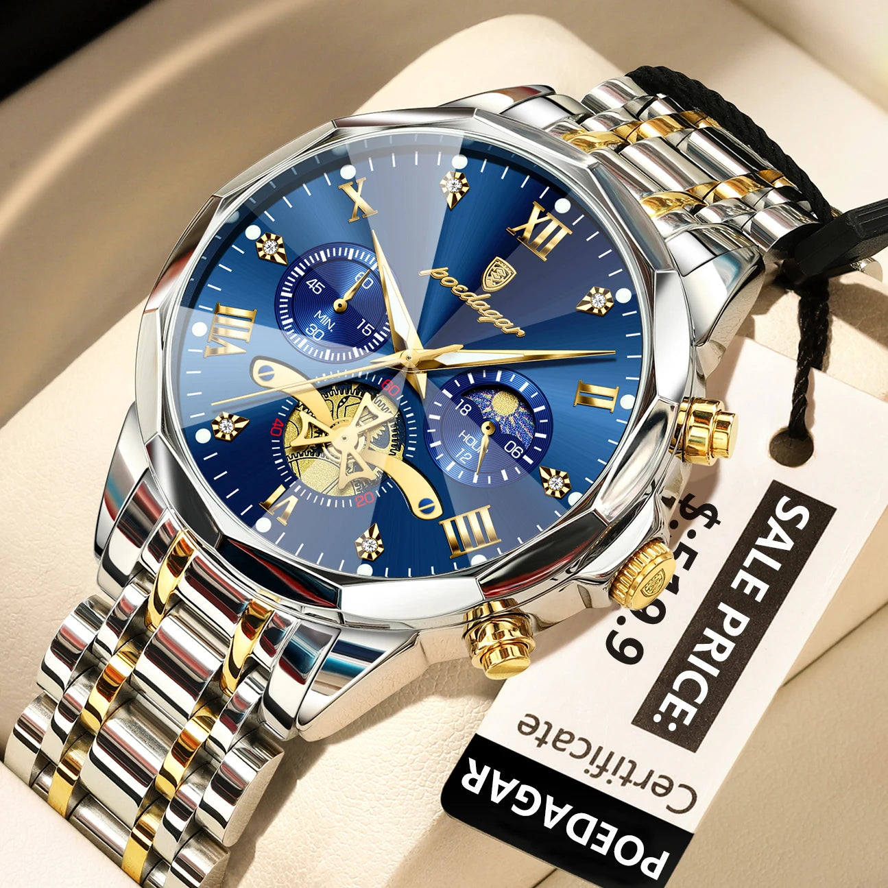 POEDAGAR Luxury Men’s Watch – Waterproof, Luminous, Chronograph, Steel Quartz Reloj
