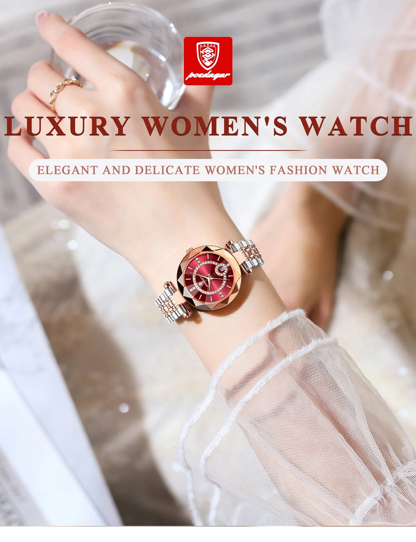 POEDAGAR Luxury Diamond Women Watch Waterproof Stainless Steel Quartz reloj+Box