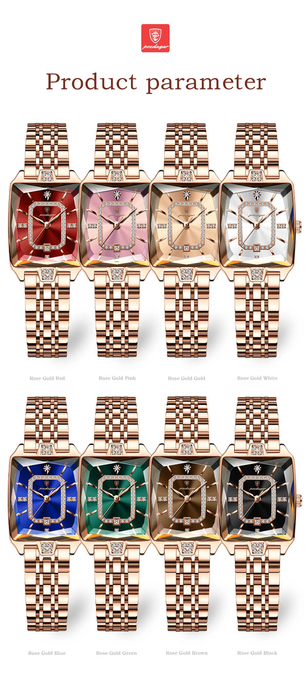 POEDAGAR Elegant Women Watch Waterproof Rectangle Quartz Stainless Steel Date Ladies Reloj