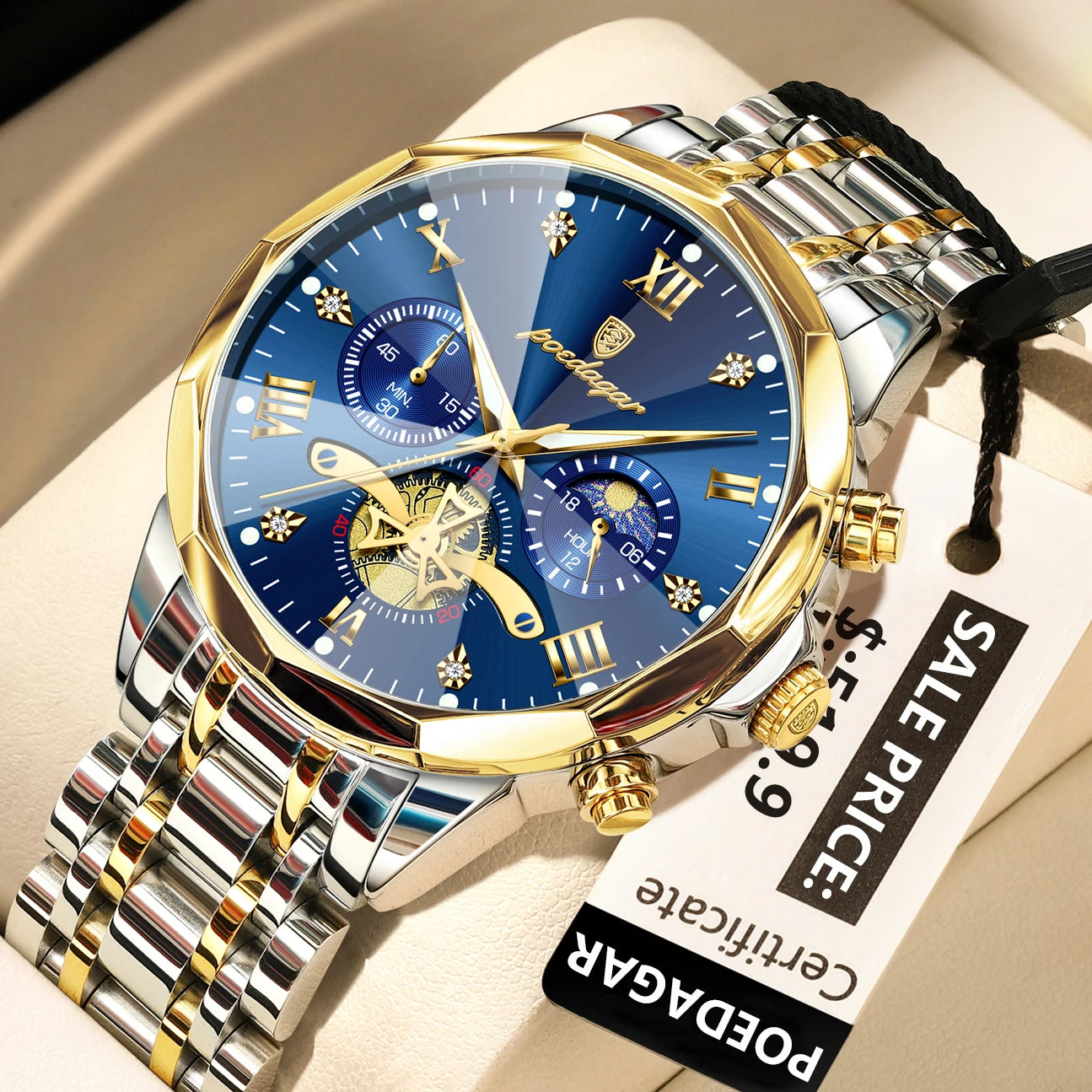 POEDAGAR Luxury Men’s Watch – Waterproof, Luminous, Chronograph, Steel Quartz Reloj