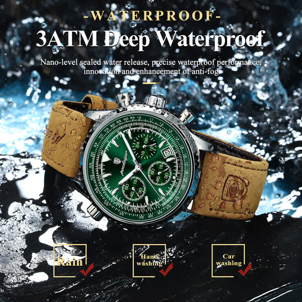 POEDAGAR Luxury Men’s Watch – Military Style, Quartz, Waterproof, Luminous, Date & Chronograph, Leather