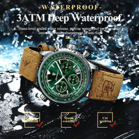 POEDAGAR Luxury Men’s Watch – Military Style, Quartz, Waterproof, Luminous, Date & Chronograph, Leather