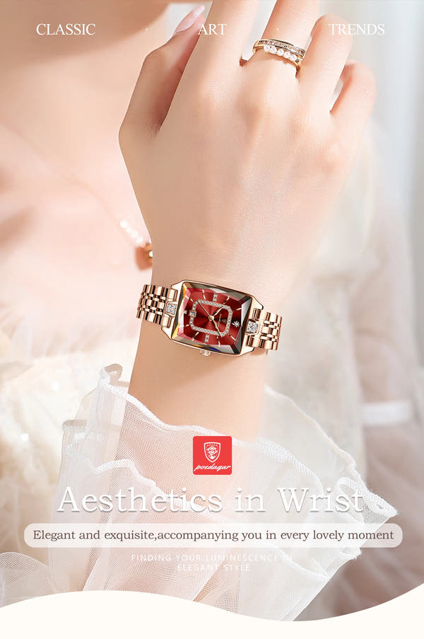 POEDAGAR Elegant Women Watch Waterproof Rectangle Quartz Stainless Steel Date Ladies Reloj