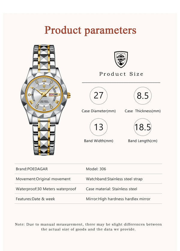 POEDAGAR Elegant Women Quartz Watch – Waterproof & Luminous Stainless Steel reloj + Box