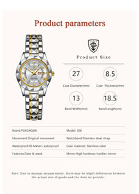 POEDAGAR Elegant Women Quartz Watch – Waterproof & Luminous Stainless Steel reloj + Box