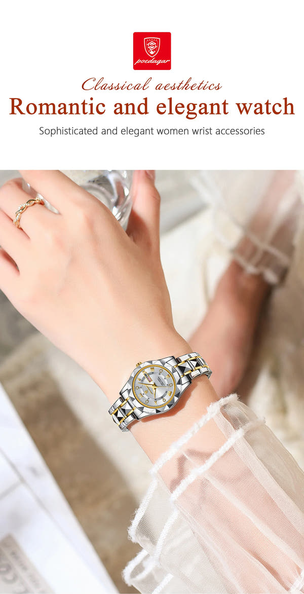 POEDAGAR Elegant Women Quartz Watch – Waterproof & Luminous Stainless Steel reloj + Box