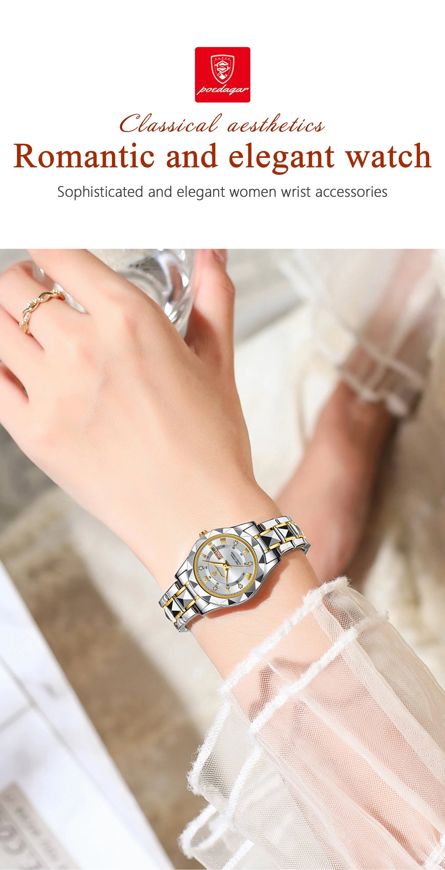 POEDAGAR Elegant Women Quartz Watch – Waterproof & Luminous Stainless Steel reloj + Box