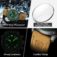 POEDAGAR Luxury Men’s Watch – Military Style, Quartz, Waterproof, Luminous, Date & Chronograph, Leather