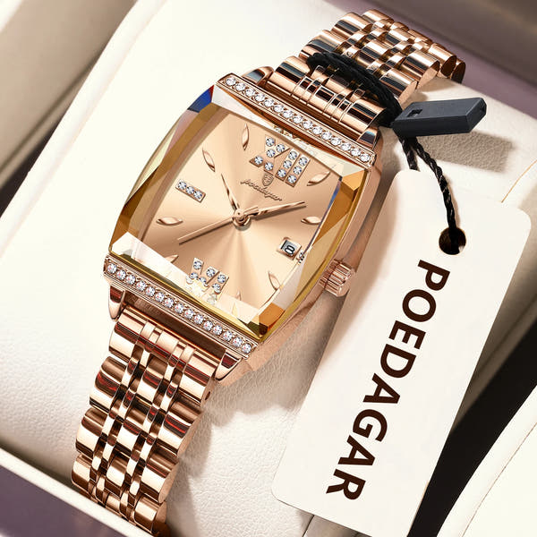 POEDAGAR Luxury Diamond Women Watch Waterproof Stainless Steel Quartz reloj + Box