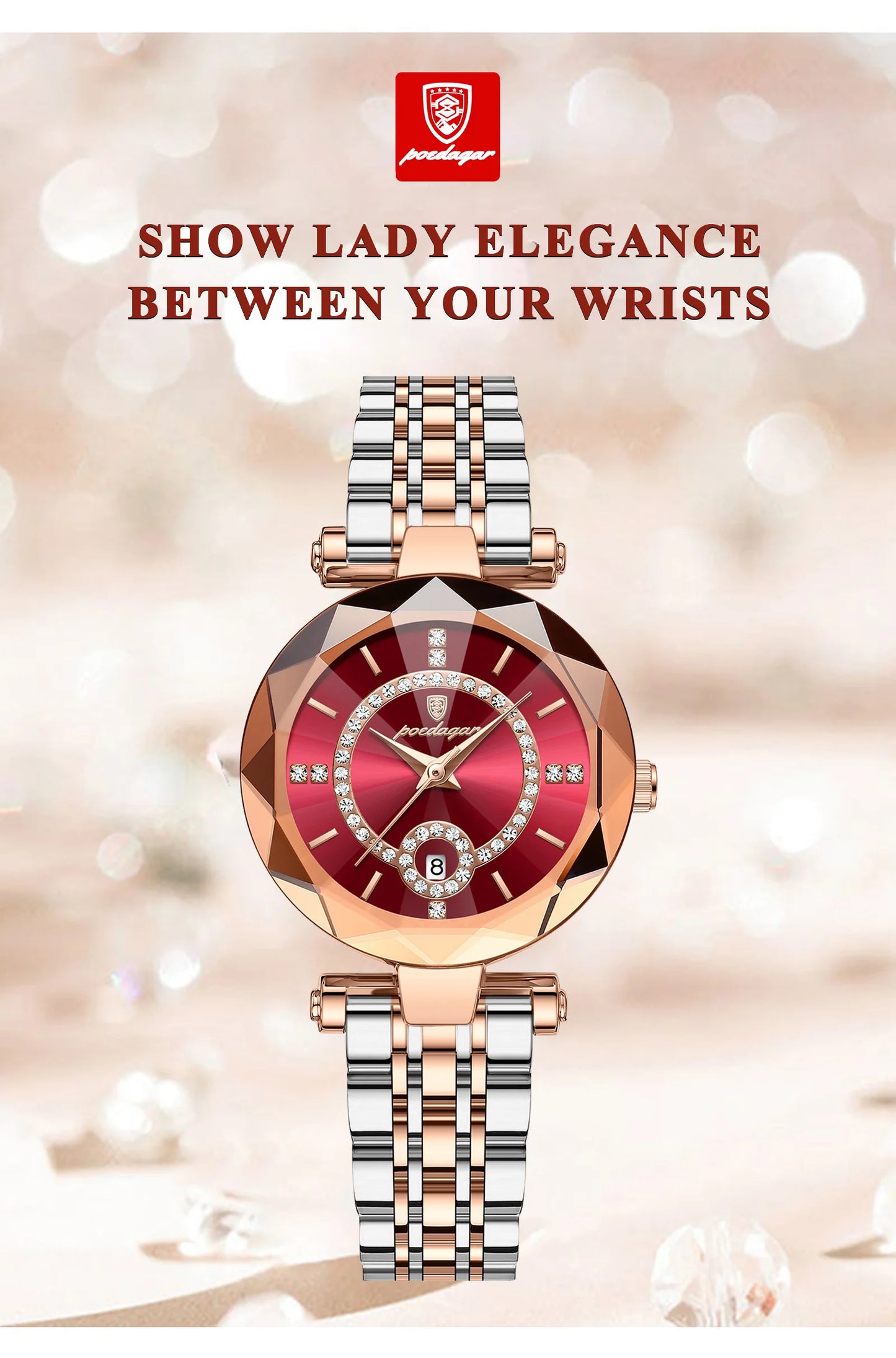 POEDAGAR Luxury Diamond Women Watch Waterproof Stainless Steel Quartz reloj+Box
