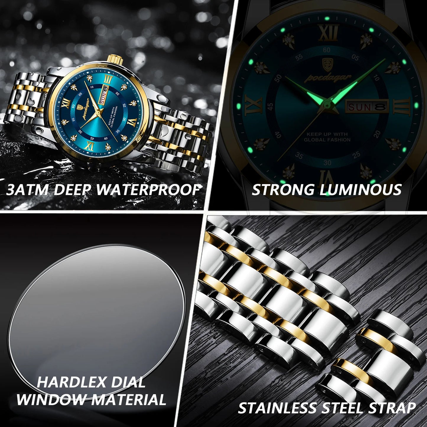 POEDAGAR Luxury Men’s Watch – Elegant, Waterproof, Luminous, Date & Week, Quartz Steel Sports Reloj