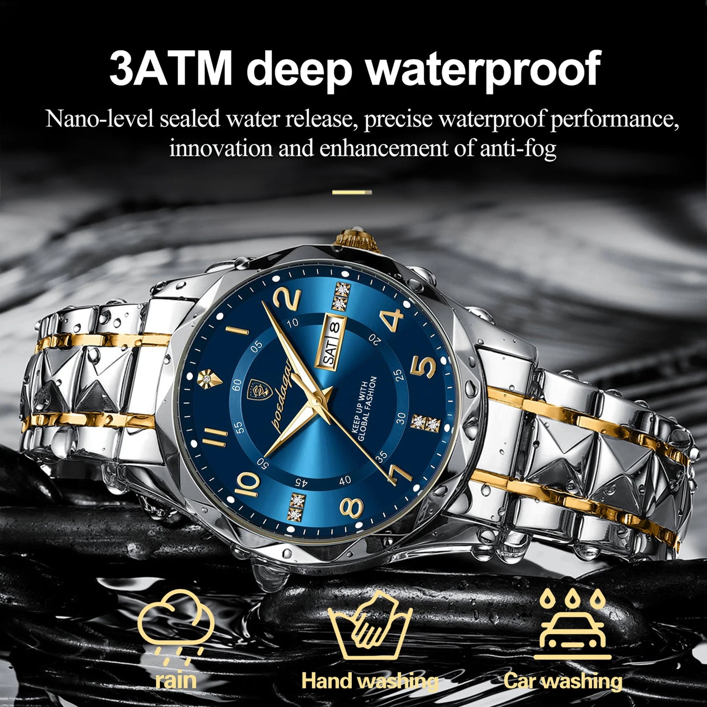 POEDAGAR Luxury Men’s Quartz Watch – Waterproof, Luminous, Date & Week, Steel Sports Reloj