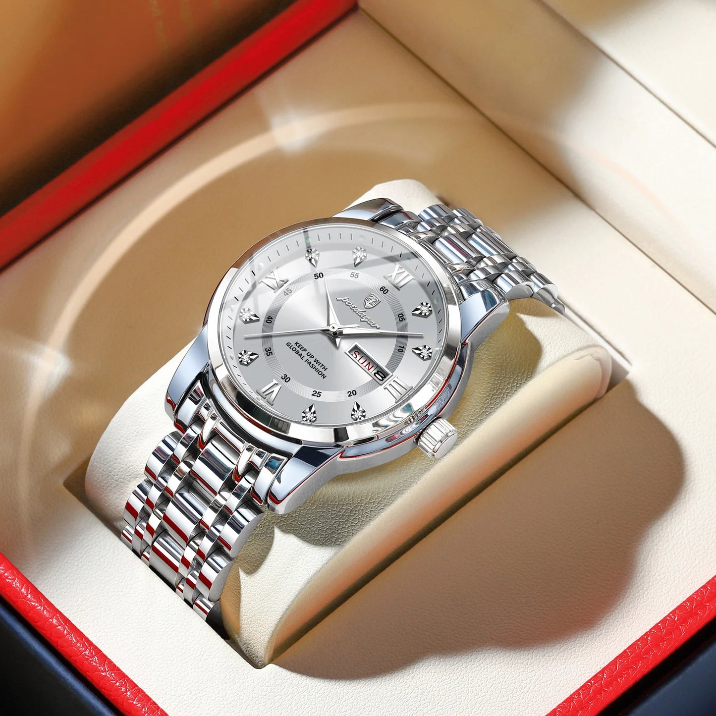 POEDAGAR Luxury Men’s Watch – Elegant, Waterproof, Luminous, Date & Week, Quartz Steel Sports Reloj