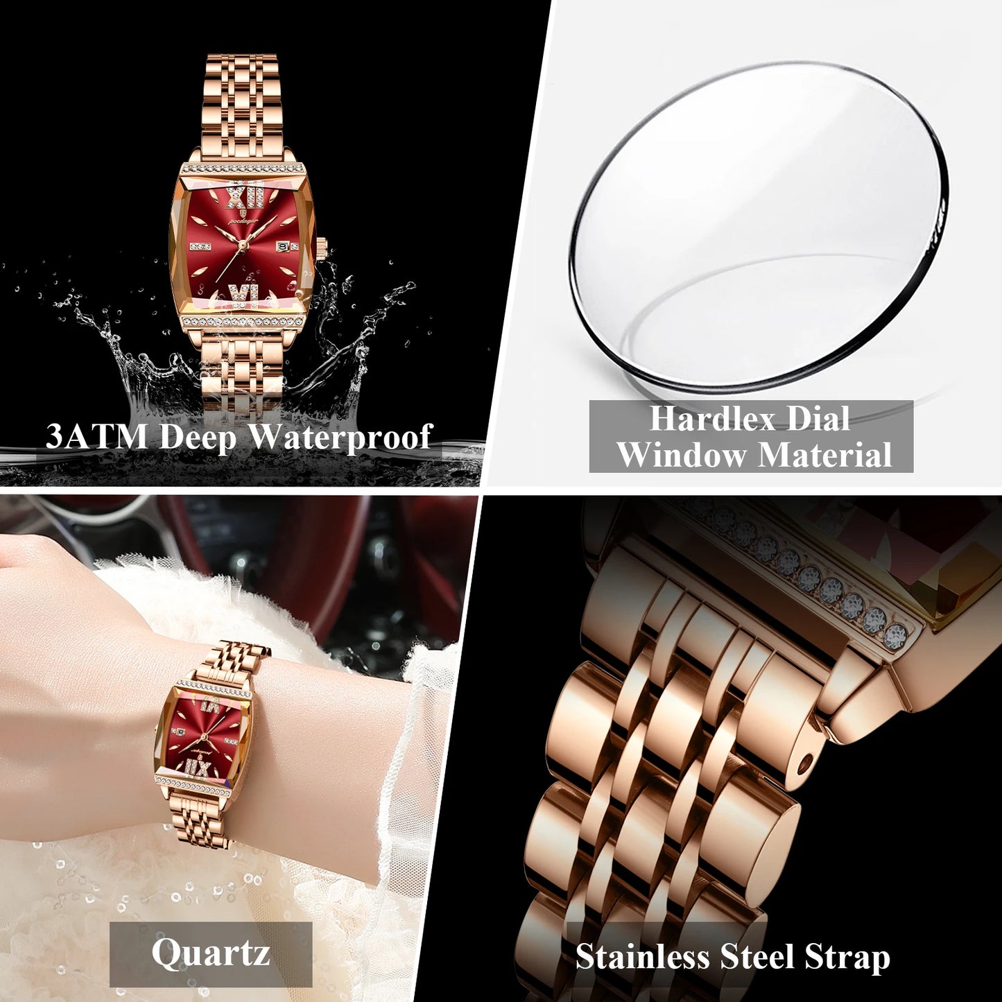 POEDAGAR Luxury Diamond Women Watch Waterproof Stainless Steel Quartz reloj + Box