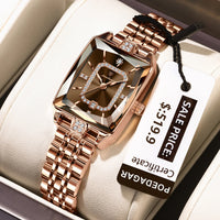 POEDAGAR Elegant Women Watch Waterproof Rectangle Quartz Stainless Steel Date Ladies Reloj