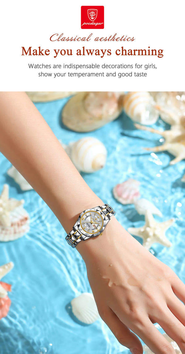 POEDAGAR Elegant Women Quartz Watch – Waterproof & Luminous Stainless Steel reloj + Box
