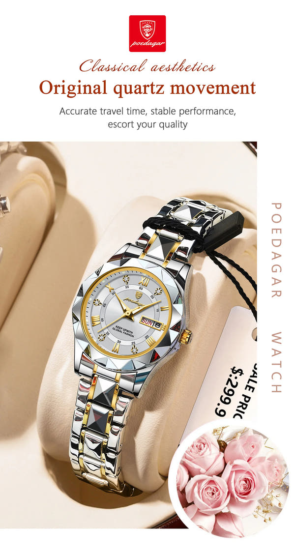 POEDAGAR Elegant Women Quartz Watch – Waterproof & Luminous Stainless Steel reloj + Box