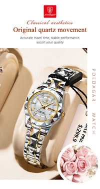 POEDAGAR Elegant Women Quartz Watch – Waterproof & Luminous Stainless Steel reloj + Box