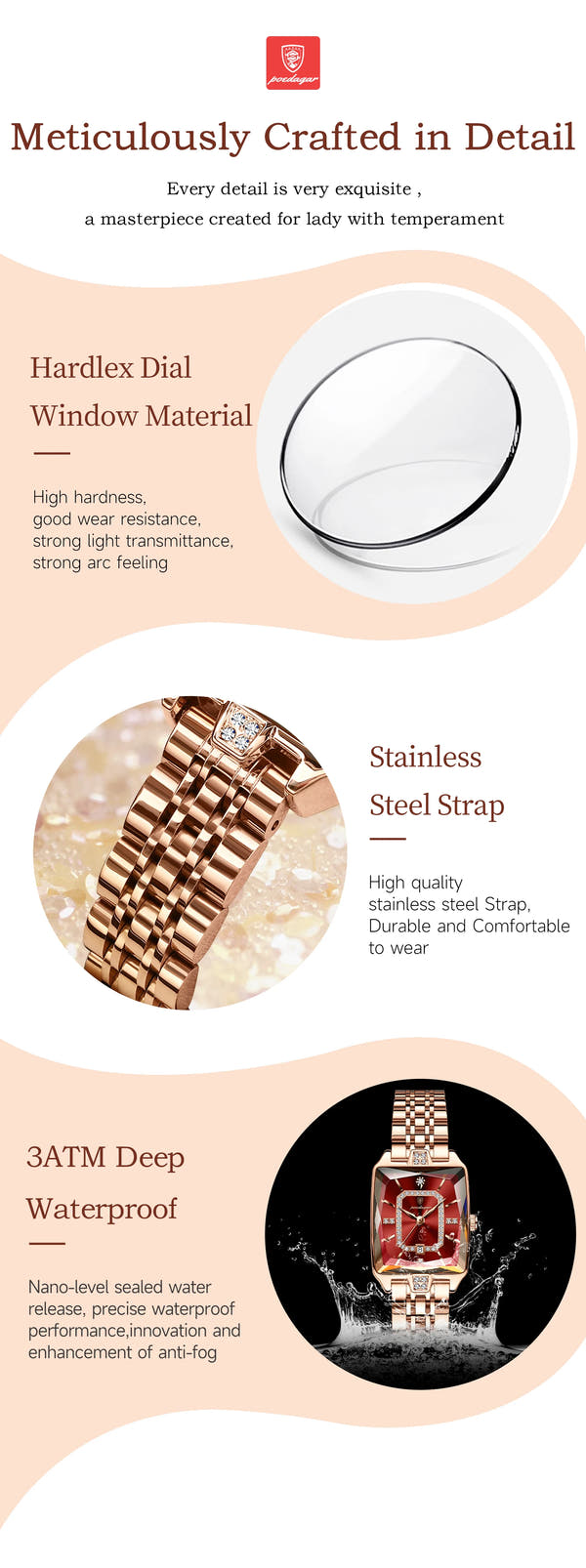 POEDAGAR Elegant Women Watch Waterproof Rectangle Quartz Stainless Steel Date Ladies Reloj