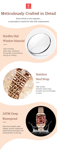 POEDAGAR Elegant Women Watch Waterproof Rectangle Quartz Stainless Steel Date Ladies Reloj