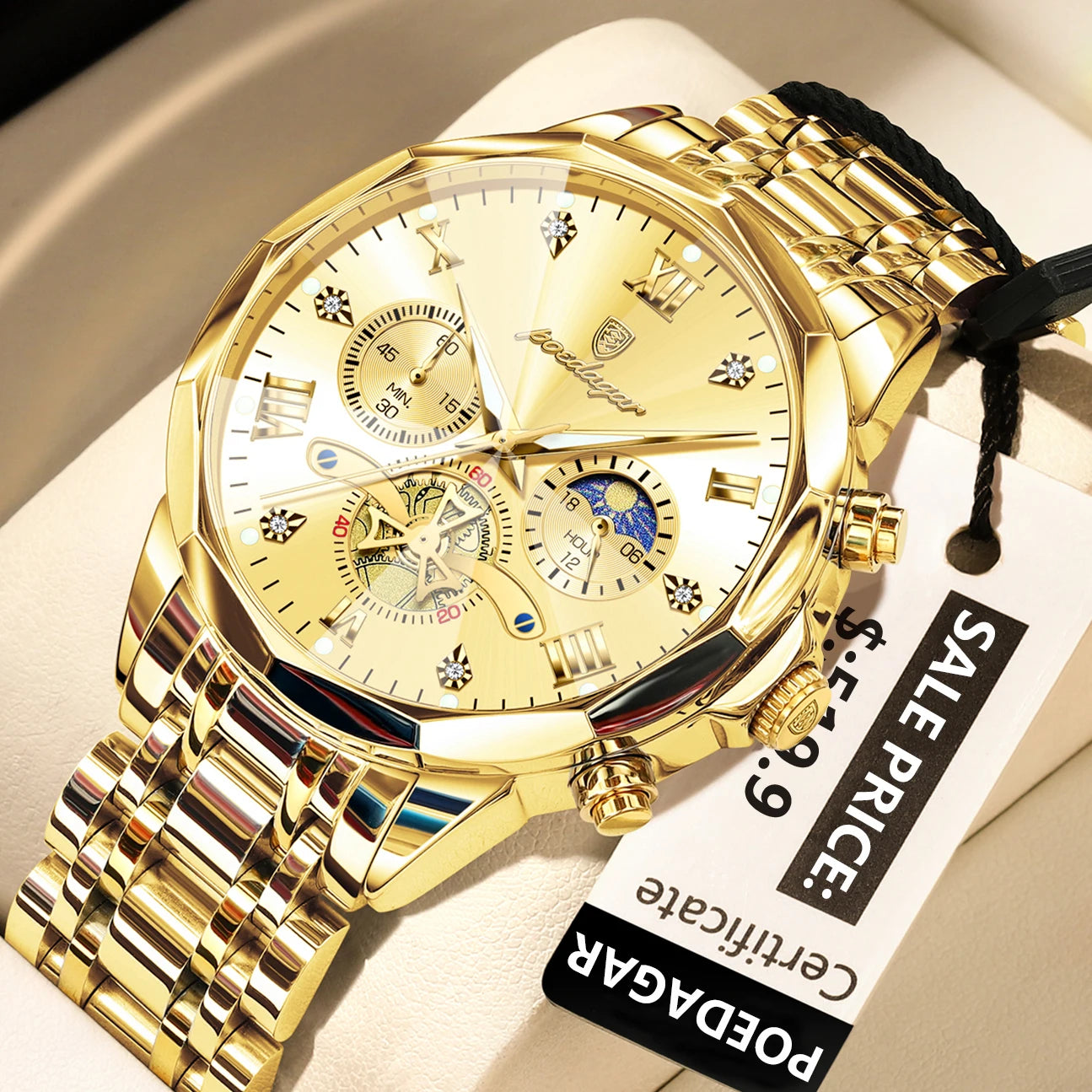 POEDAGAR Luxury Men’s Watch – Waterproof, Luminous, Chronograph, Steel Quartz Reloj