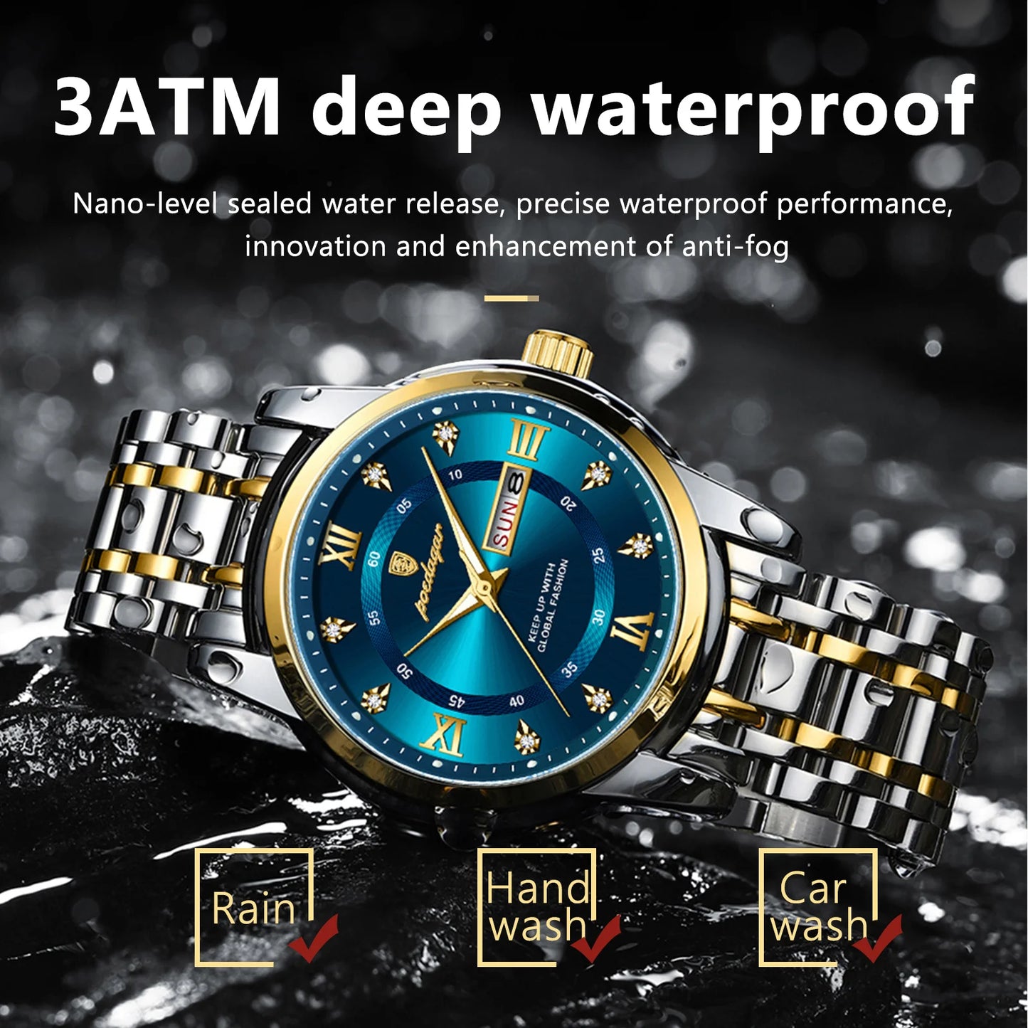 POEDAGAR Luxury Men’s Watch – Elegant, Waterproof, Luminous, Date & Week, Quartz Steel Sports Reloj