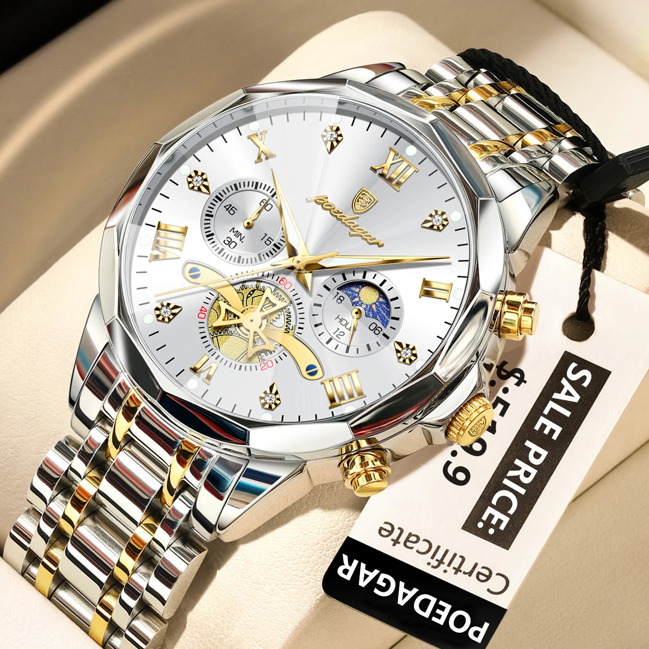 POEDAGAR Luxury Men’s Watch – Waterproof, Luminous, Chronograph, Steel Quartz Reloj