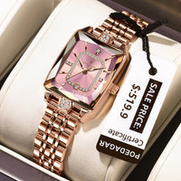 POEDAGAR Elegant Women Watch Waterproof Rectangle Quartz Stainless Steel Date Ladies Reloj