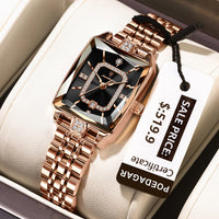 POEDAGAR Elegant Women Watch Waterproof Rectangle Quartz Stainless Steel Date Ladies Reloj