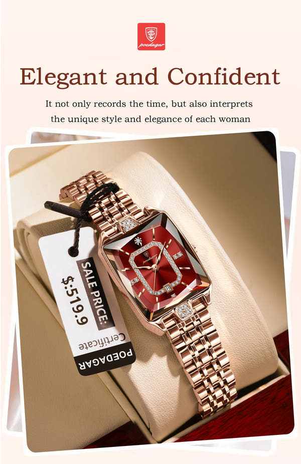 POEDAGAR Elegant Women Watch Waterproof Rectangle Quartz Stainless Steel Date Ladies Reloj