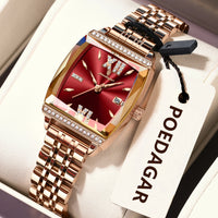 POEDAGAR Luxury Diamond Women Watch Waterproof Stainless Steel Quartz reloj + Box