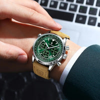 POEDAGAR Luxury Men’s Watch – Military Style, Quartz, Waterproof, Luminous, Date & Chronograph, Leather