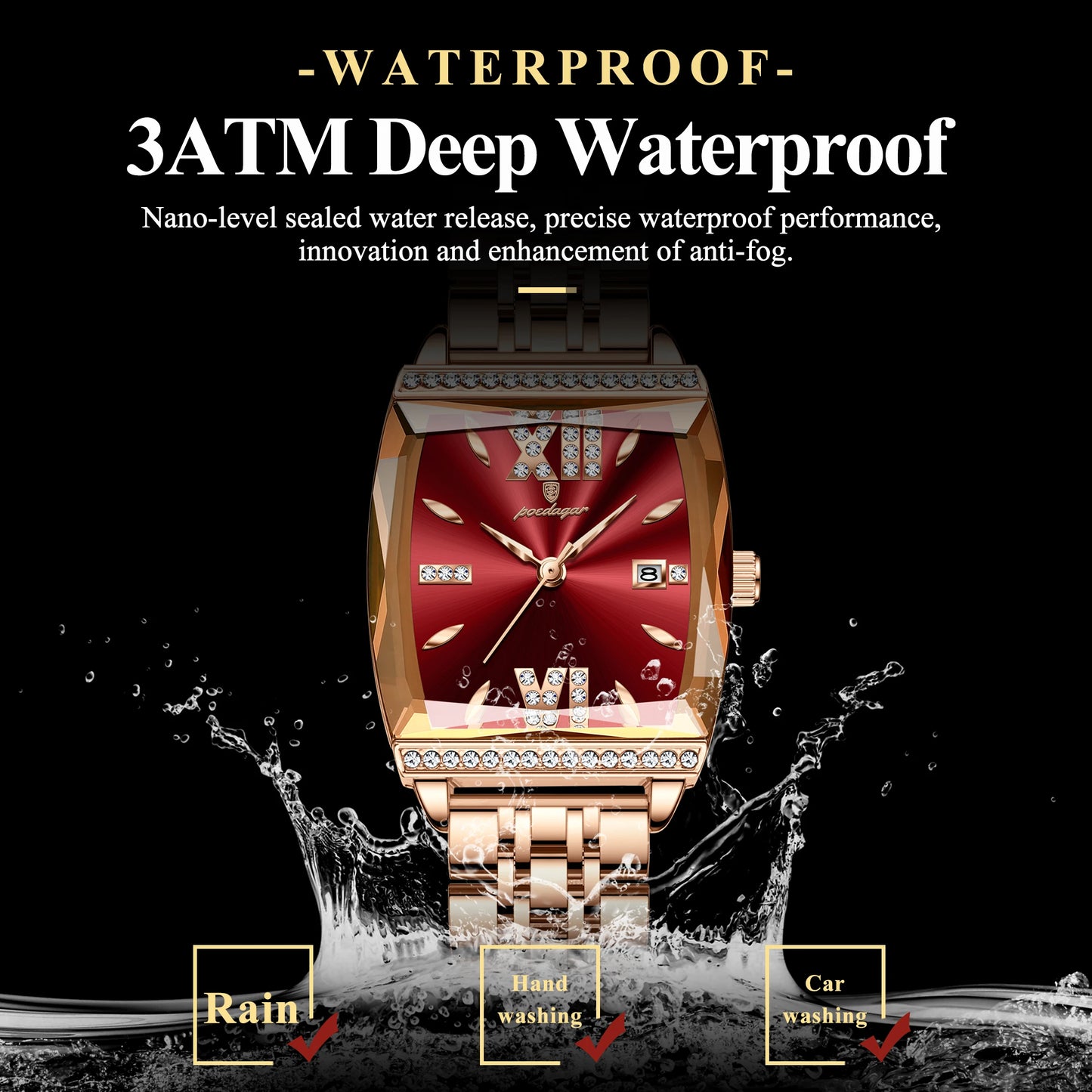 POEDAGAR Luxury Diamond Women Watch Waterproof Stainless Steel Quartz reloj + Box