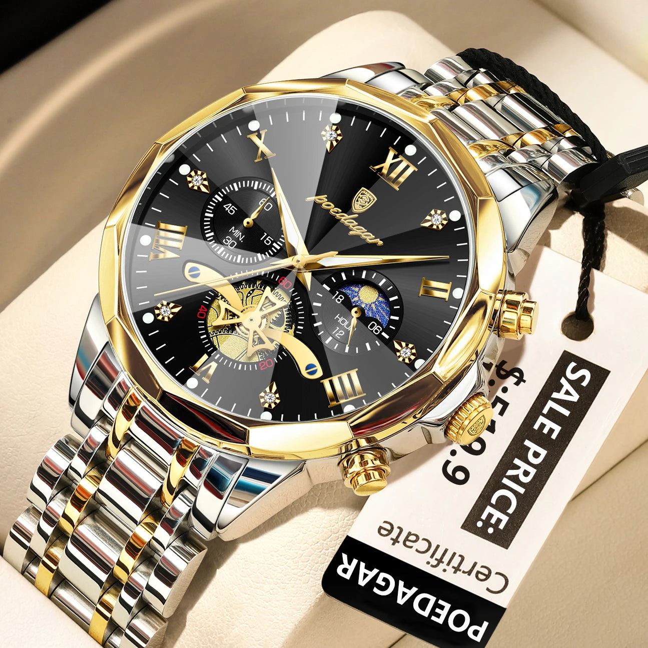 POEDAGAR Luxury Men’s Watch – Waterproof, Luminous, Chronograph, Steel Quartz Reloj