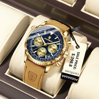 POEDAGAR Luxury Men’s Watch – Military Style, Quartz, Waterproof, Luminous, Date & Chronograph, Leather