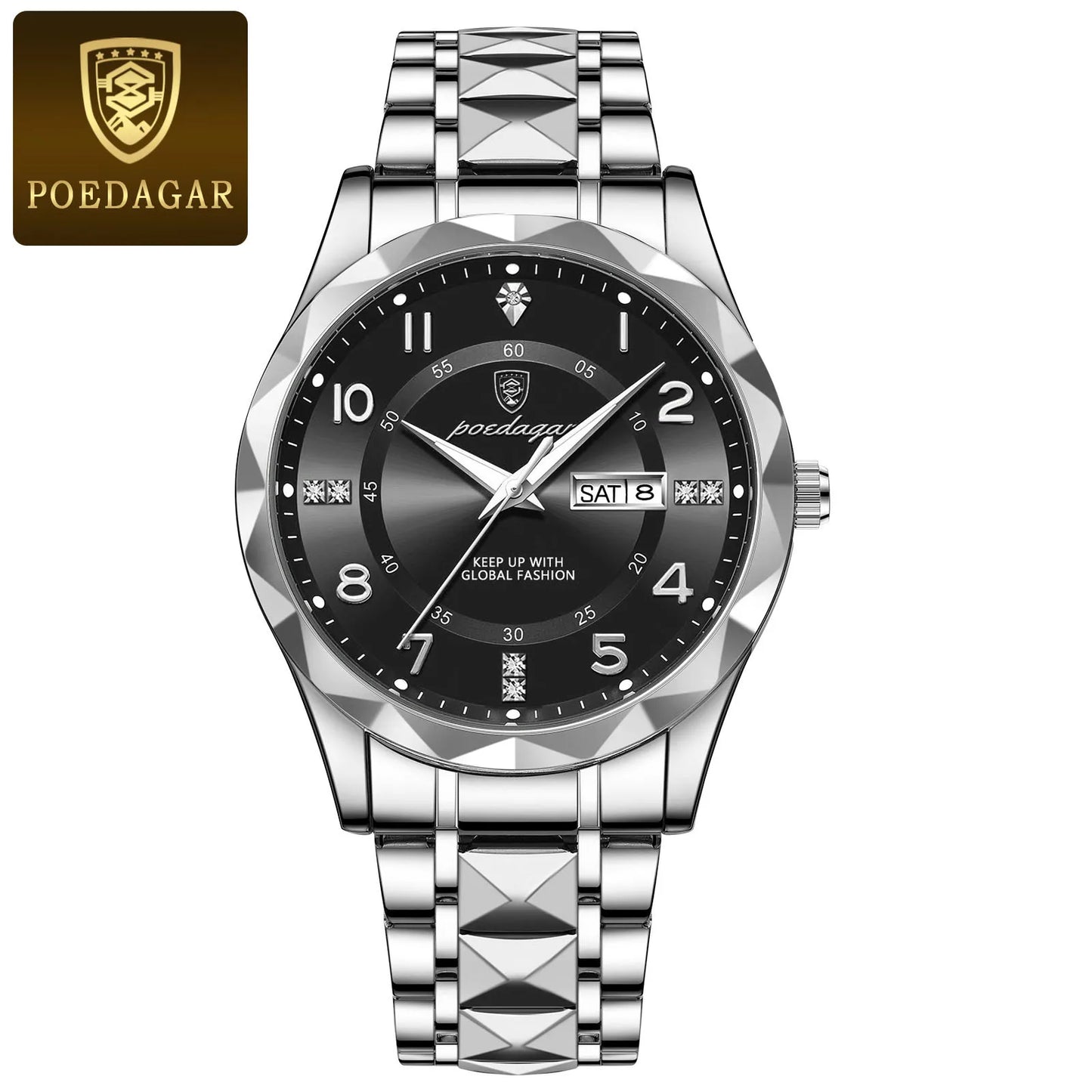 POEDAGAR Luxury Men’s Quartz Watch – Waterproof, Luminous, Date & Week, Steel Sports Reloj