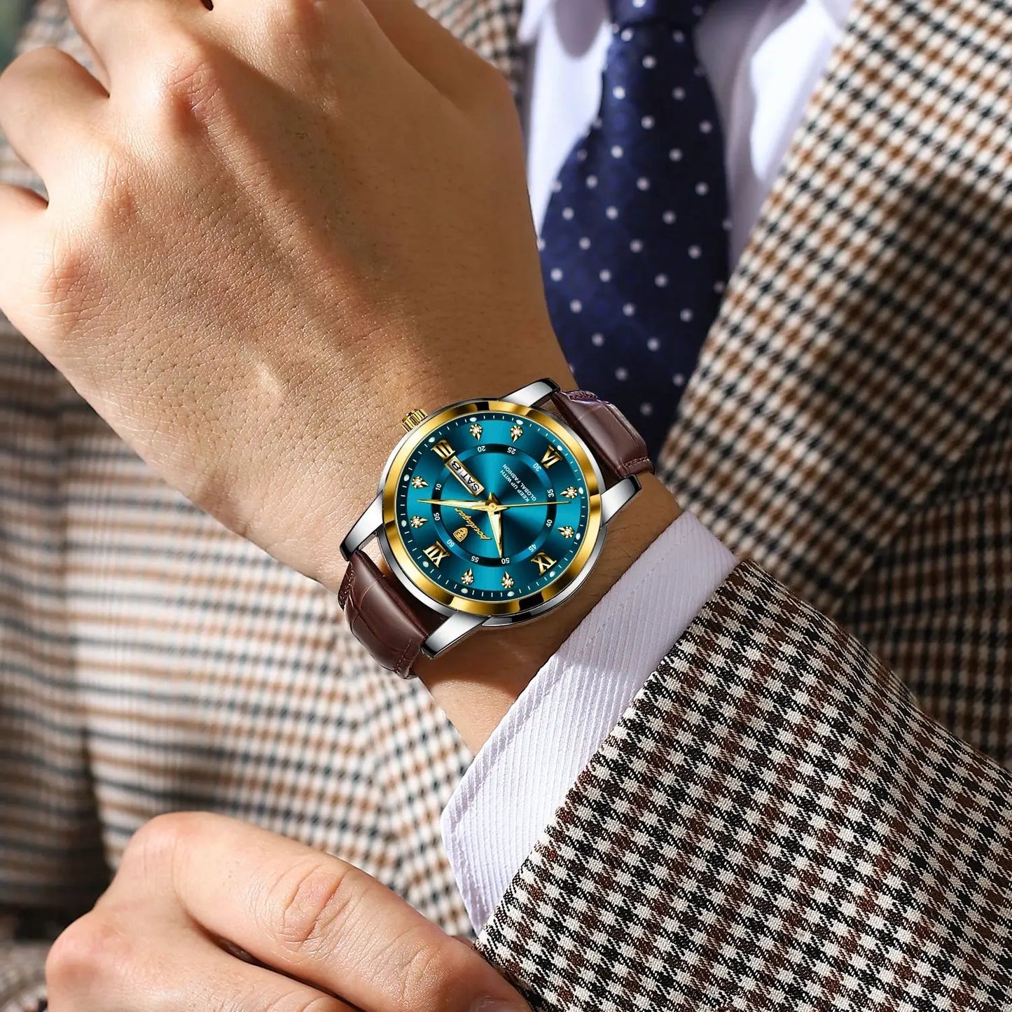 POEDAGAR Men’s Luxury Quartz – Week & Date Elegance