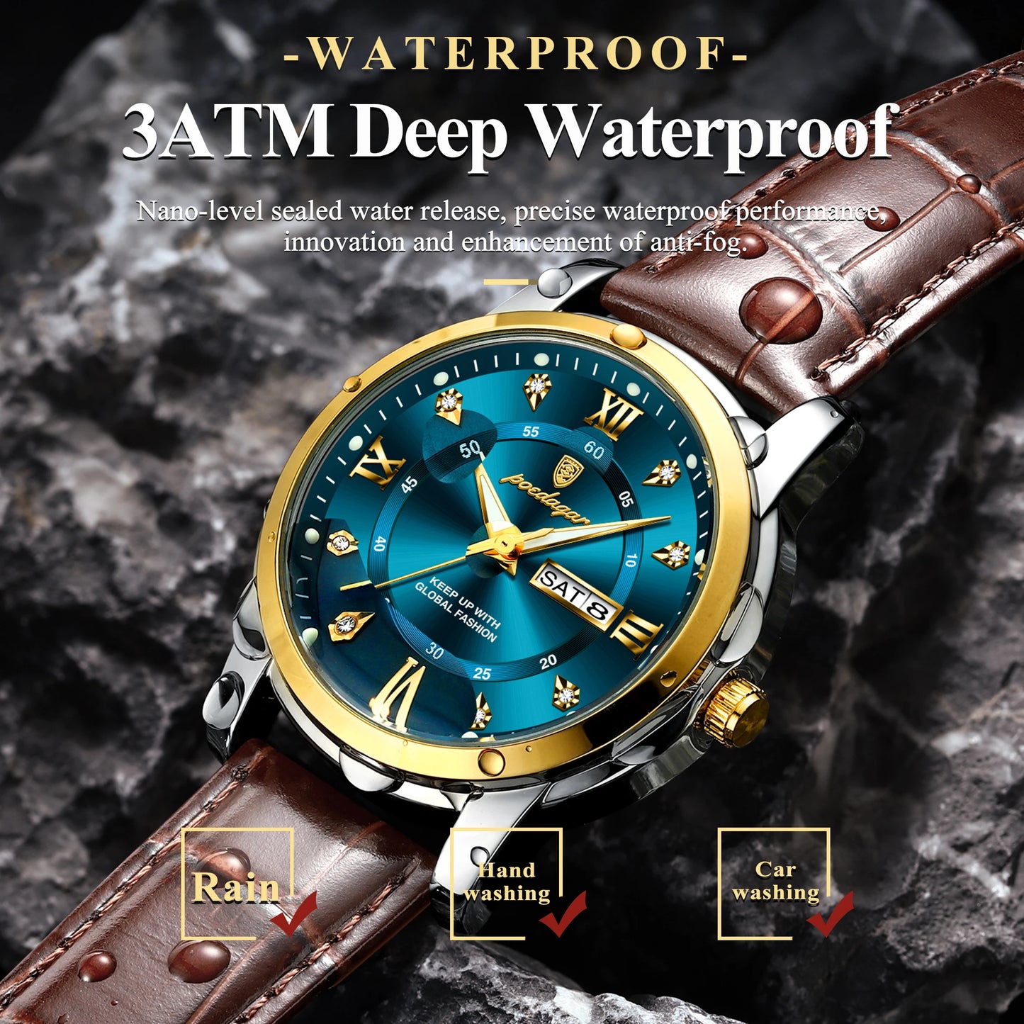 POEDAGAR Men’s Luxury Quartz – Week & Date Elegance