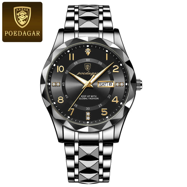 POEDAGAR Luxury Men’s Quartz Watch – Waterproof, Luminous, Date & Week, Steel Sports Reloj