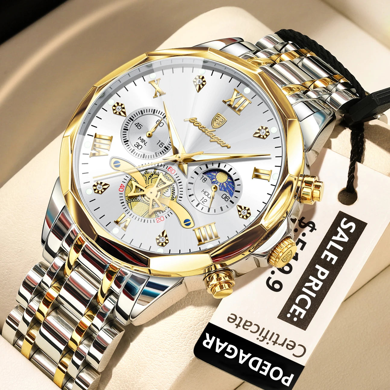 POEDAGAR Luxury Men’s Watch – Waterproof, Luminous, Chronograph, Steel Quartz Reloj