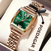 POEDAGAR Luxury Diamond Women Watch Waterproof Stainless Steel Quartz reloj + Box