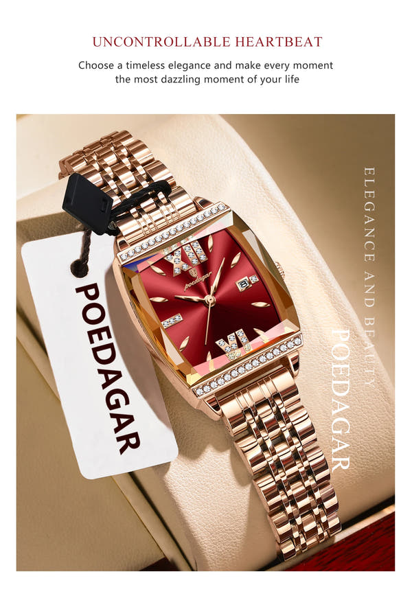 POEDAGAR Luxury Diamond Women Watch Waterproof Stainless Steel Quartz reloj + Box